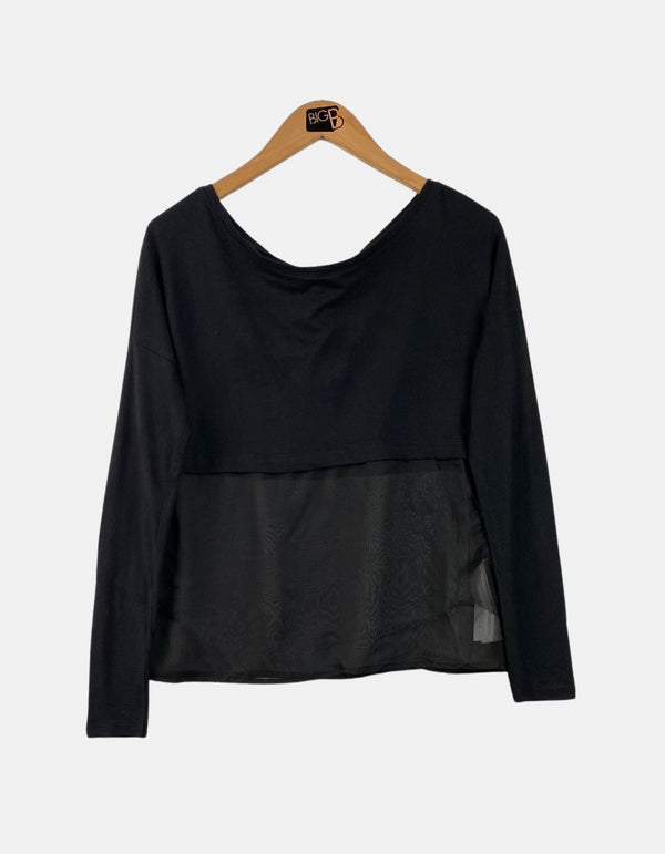Black Sheer Panel Long-Sleeve Top